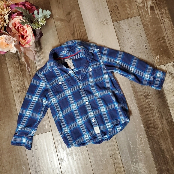 Carter's Blue Red White Plaid Flannel Button Down Shirt Toddler Boy Size 3T EUC - Picture 1 of 14
